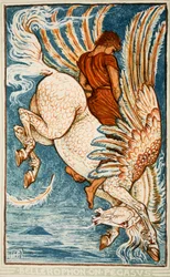Bellerophon op Pegasus, illustratie uit 